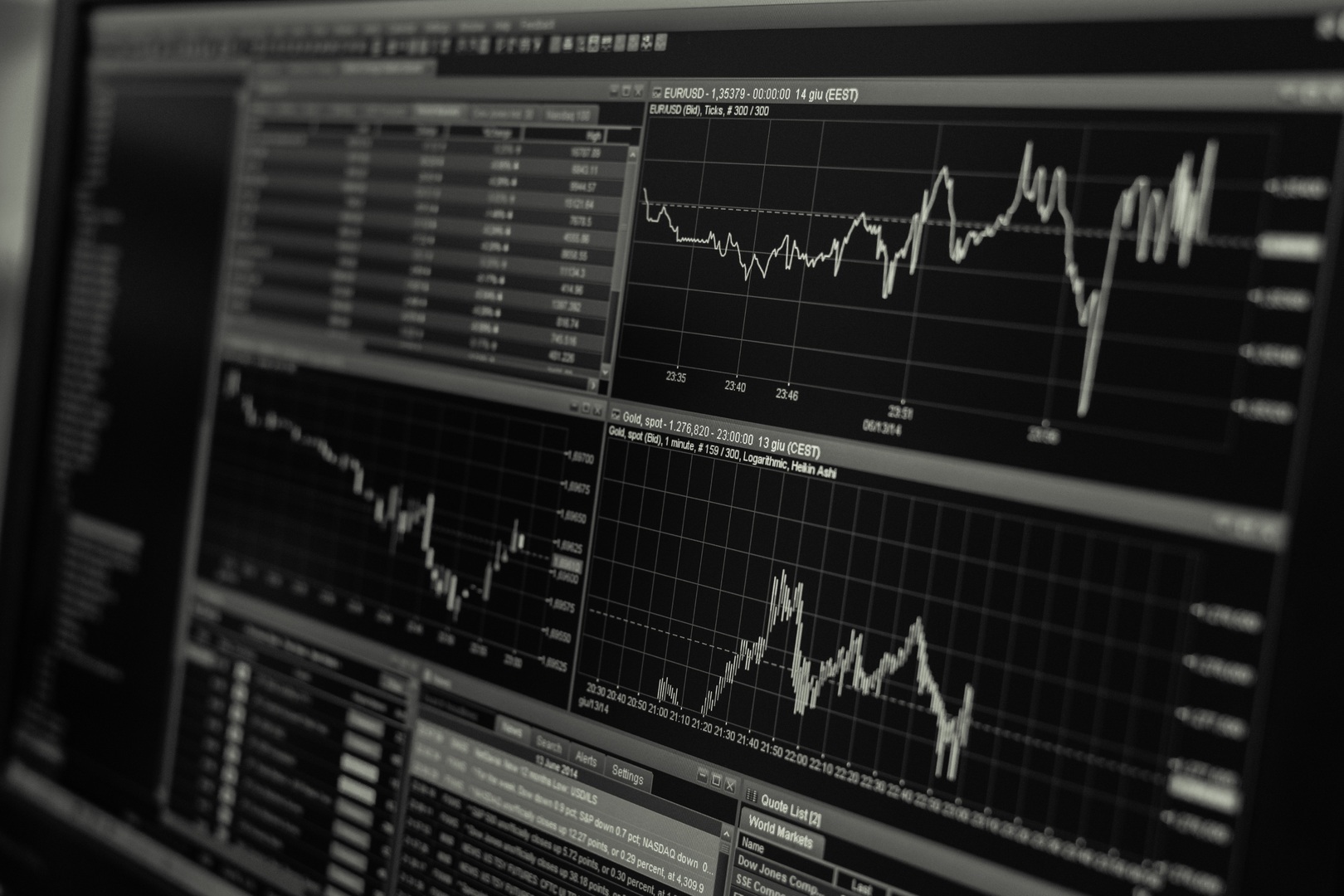 A stock market line chart, representing long-term index fund investing