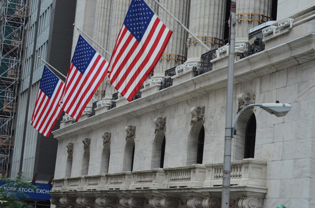 The facade of a major stock exchange building